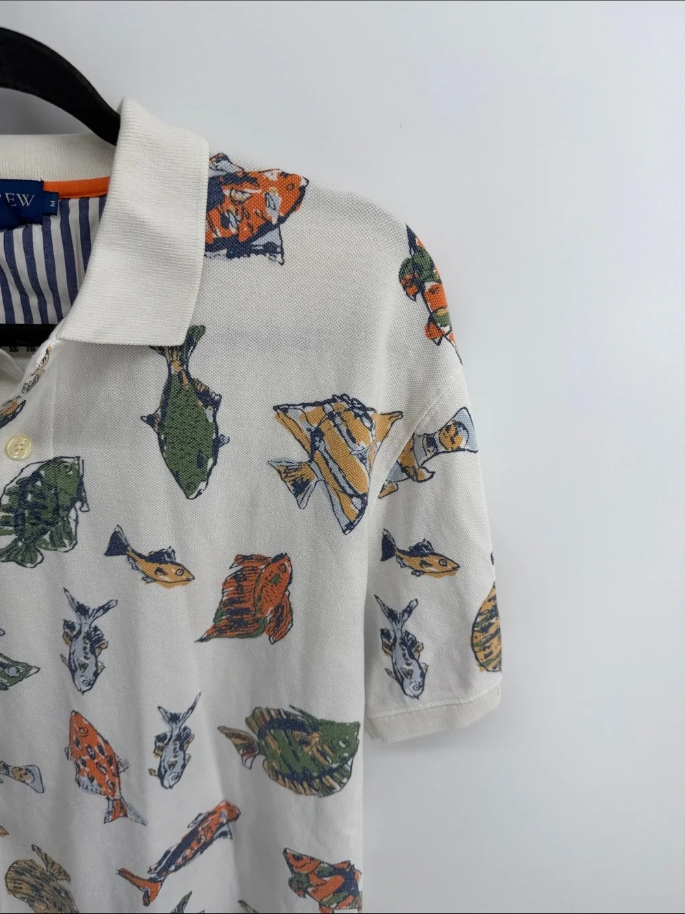 Vintage J. Crew 100% cotton fish print short sleeve polo shirt sz M